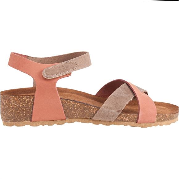 Bio-Gold Suede Leather Sandals Cork Wedge Ankle Strap Womens Size 9 Taupe Peach - Picture 6 of 14